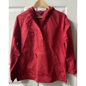 Lands End Windbreaker Womens 10-12 Red Pullover 1/2 Zip Hoodie Canvas